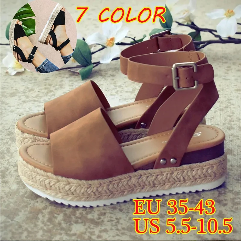 Summer Sandals Women Wedges Platform Ladies Hemp Shoes Ladies Leopard Color Casual Girls Slip on Strap Cross Girls Plus Size