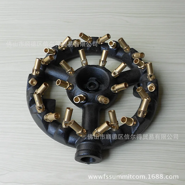 Propane Gas Jet Burner For Chinese Wok Range Grilling Stir Fry - Cast Iron Body Round Nozzle with 32 Brass Tips |