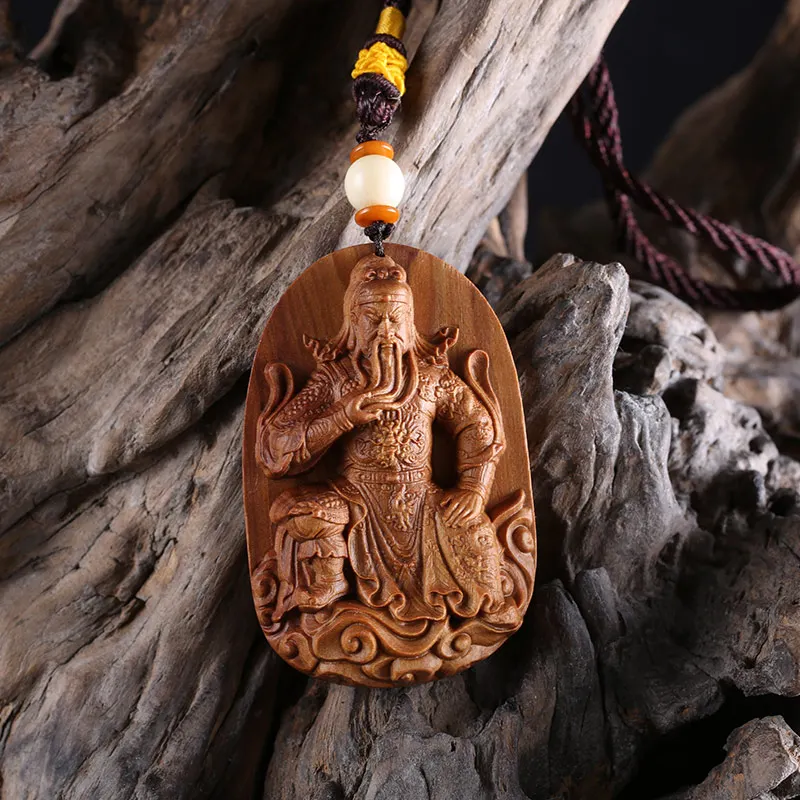 

XS055-6CM Hand Carved Boxwood Carving Figurine Buddha Pendant Netsuke Home Decor -Guan Gong Statue Folk Crafts