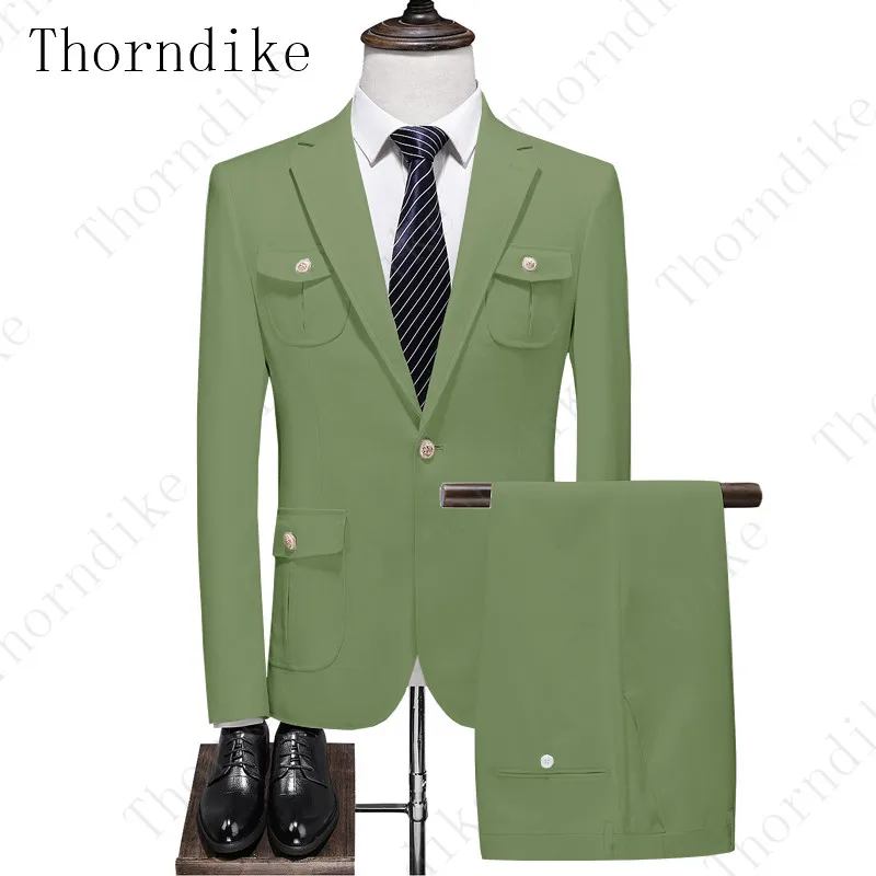 Thorndike(Блейзер+ брюки) классический мужской формальный деловой костюм тонкий королевский синий свадебный костюм жениха мужской костюм черный нежный мужской костюм