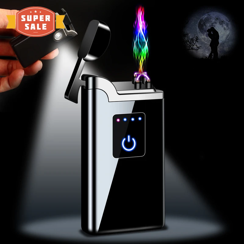 New Double Arc Lighter Windproof Flameless USB Plasma With LED Power Display Smoking Men's Gadget Gift Cigar | Дом и сад
