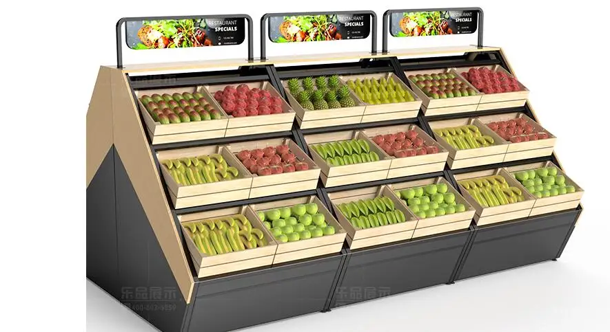 Fruit and vegetable display rack Fresh supermarket convenience store fruit and vegetable shelf fruit shop Steel island bas