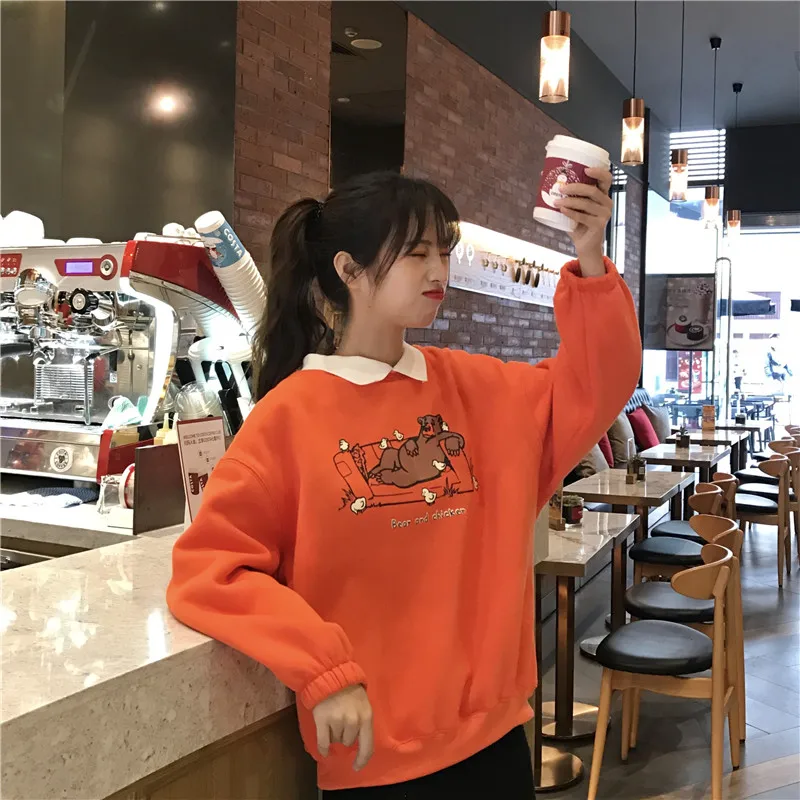 

Fake two-piece oversized women sweatshirt plus size Korean style hoodie Casual Pullovers loose harajuku streetwear clothes