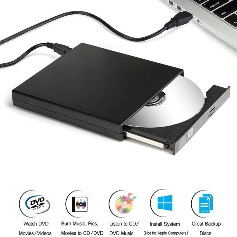 Фото Внешний DVD-привод, USB 2,0, портативный привод CD/Dvd +/-Rw, тонкий Dvd/CD Rom, записывающее устройство, горелка для ноутбука, настольного ПК, Windows 10/8/XP №2