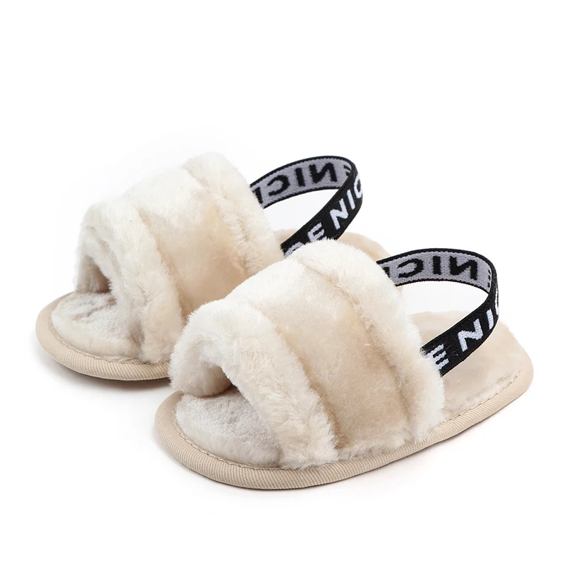 Новые сандалии для новорожденных и маленьких девочек, осенне-зимняя обувь, 3 стиля, меховая однотонная обувь на плоской подошве с каблуком, 0-18 месяцев, детская обувь - Цвет: A