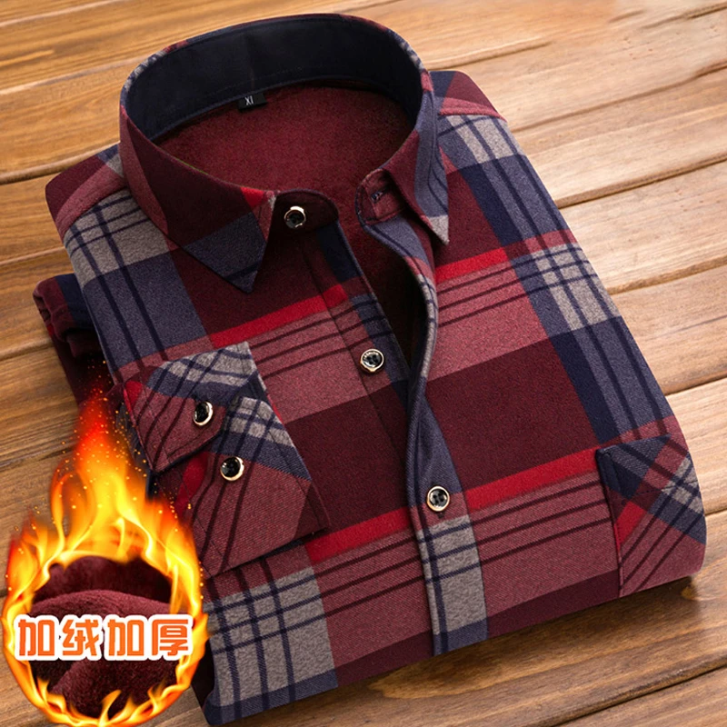 Camisas DE TRABAJO gruesas forradas de piel de franela a para hombre, camisa de larga cálida de lana, camisas de vestir de invierno| informales| - AliExpress