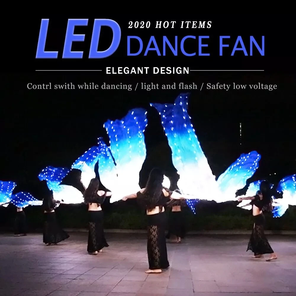 Led Silk Fan Veil Bellydance Fan Veils Silk LED Light Show White Blue