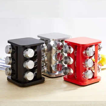 

Kitchen Jars For Spices Rotating Glass Cruet Seasoning Jar Set BBQ Pepper Salt Shakers Paprika Bottle Kitchen Storage Rack Jar