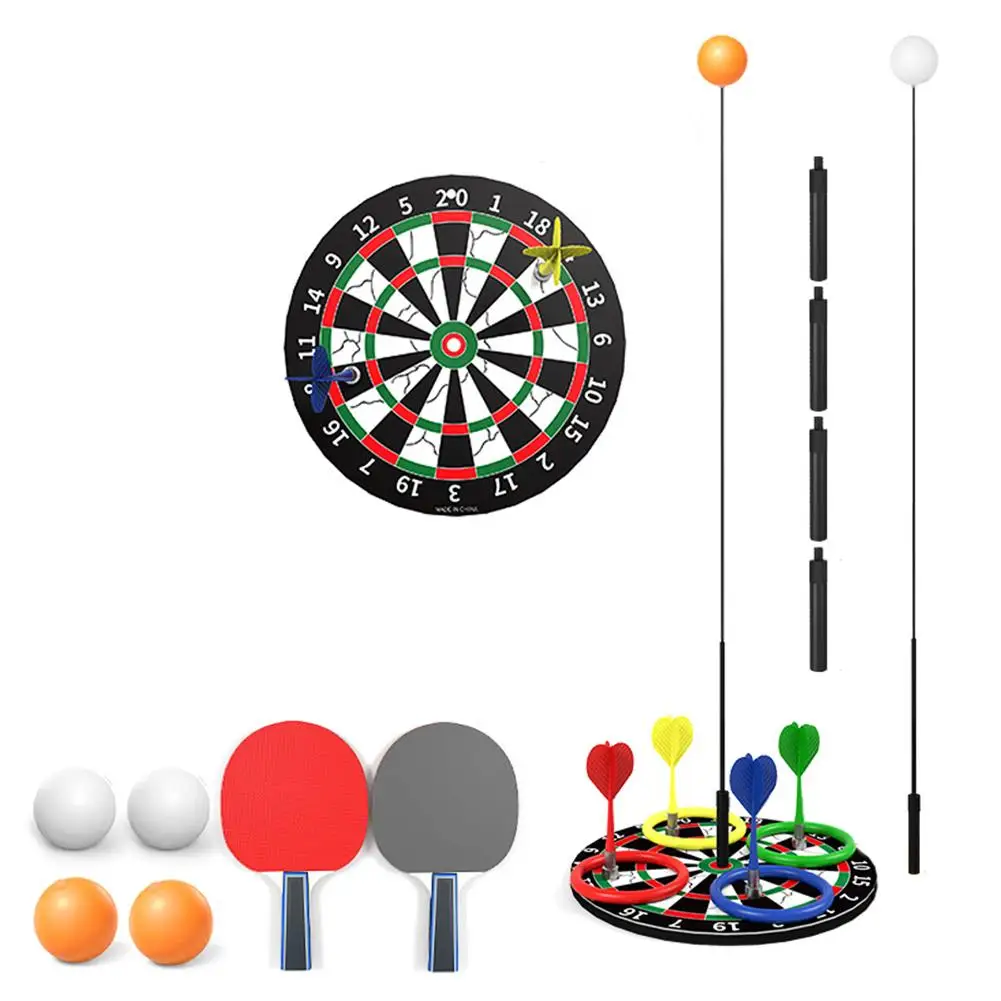 

Multi-function 2 IN 1 Table Tennis Trainer Darts Ring Set Detachable Darts Anti-rollover Single Self-training Ball Anti-myopia