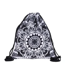 Новая модная женская Мандала черная сумка-мешок 3D печать дорожная мягкая задняя женская сумка со шнурком сумки с карманом