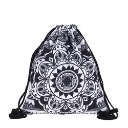 Новая модная женская Мандала черная сумка-мешок 3D печать дорожная мягкая задняя женская сумка со шнурком сумки с карманом