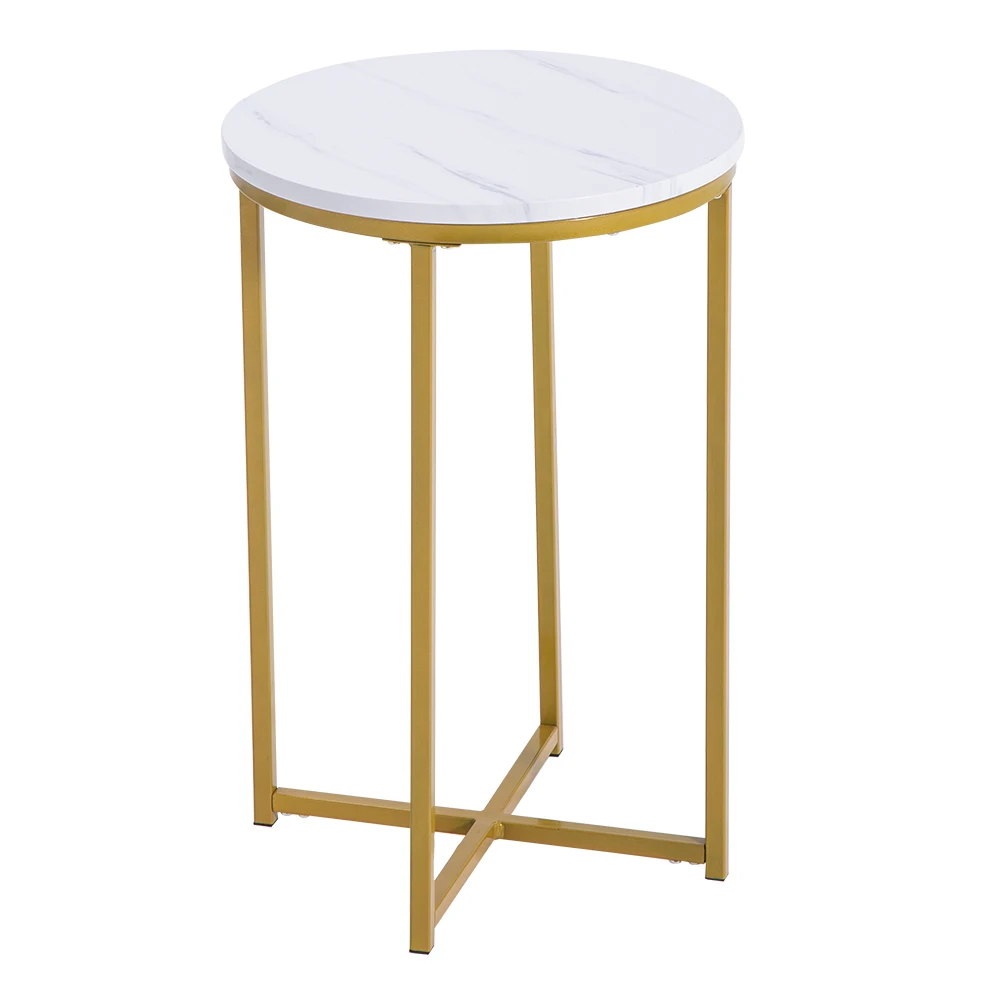 

Contemporary Modern Living Room Round End Table Gold C Side Table with White Imitate Marble Top Dropshipping