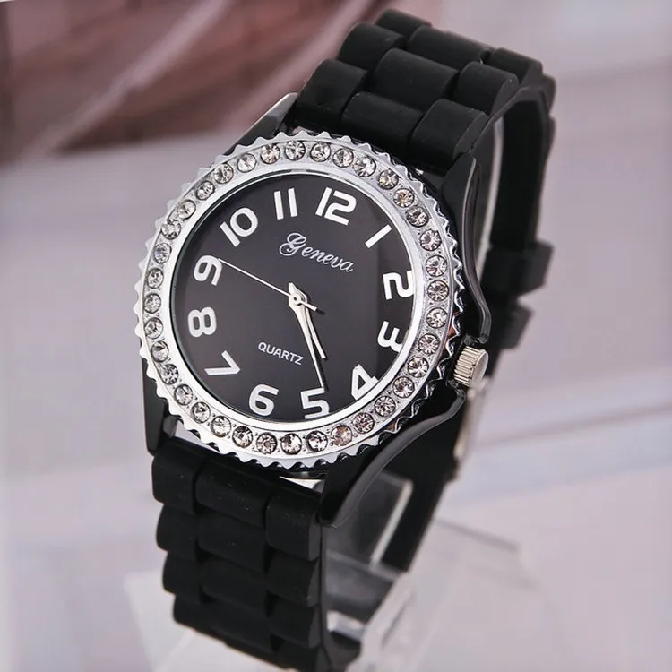 

Cursive Geneva Watch Women's Diamond Watch Silicone Watch Can Be Printed Logo