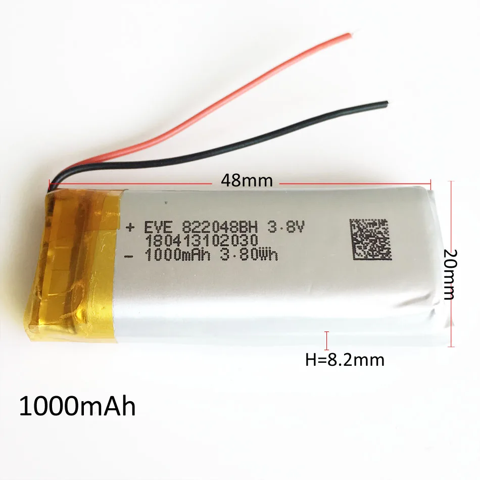 Batteria Ricaricabile Al Litio Polimerica Lipo 3.7V 1000Mah 822048 Alimentazione Per Mp3 Gps Psp Recorder Headset Valve Index Controller