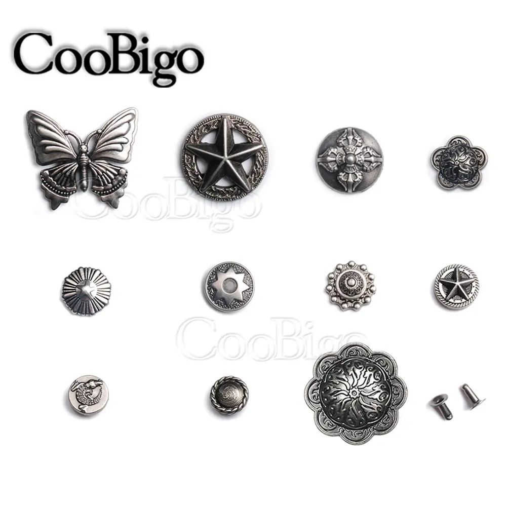 5 Sets Studs Rivet Spikes Punk Rock Riveting Button for Bag Garment Shoe Pets Collar DIY Leather Craft Parts Butterfly Flower | Дом и сад