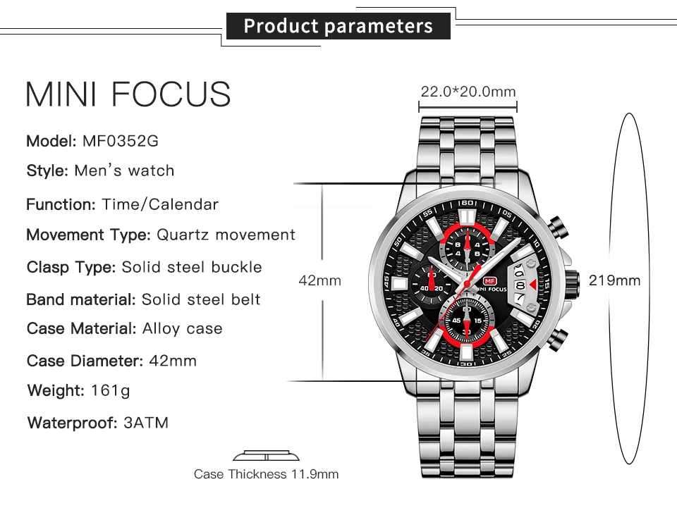 MINI FOCUS quartzhorloge voor heren Waterdicht_voghion.com