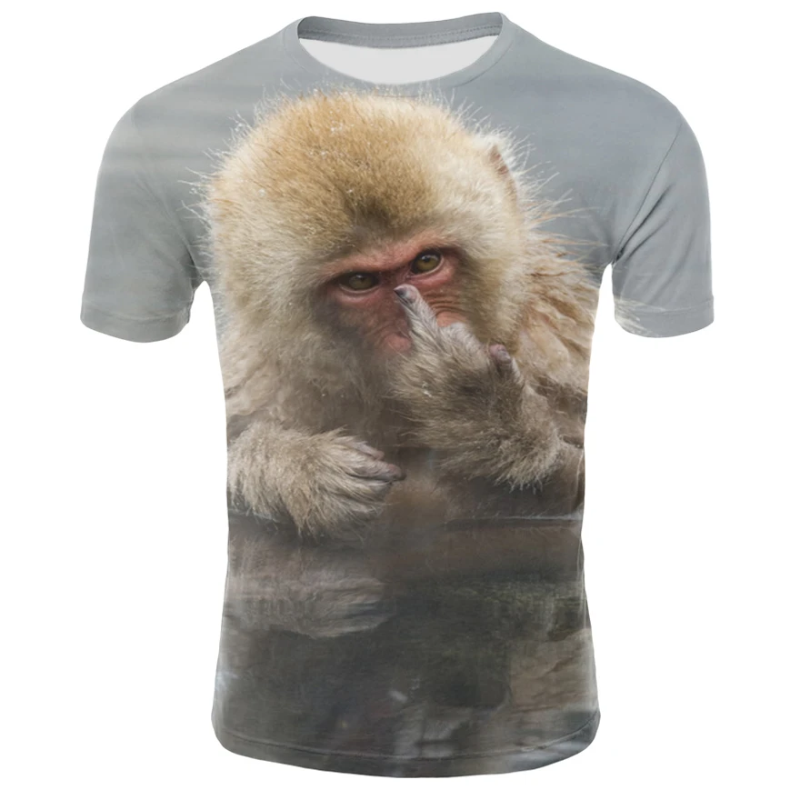 Летняя мужская футболка с 3D принтом животных, Повседневная Уличная одежда с круглым вырезом и коротким рукавом, топы с забавным 3d принтом обезьяны, футболка большого размера