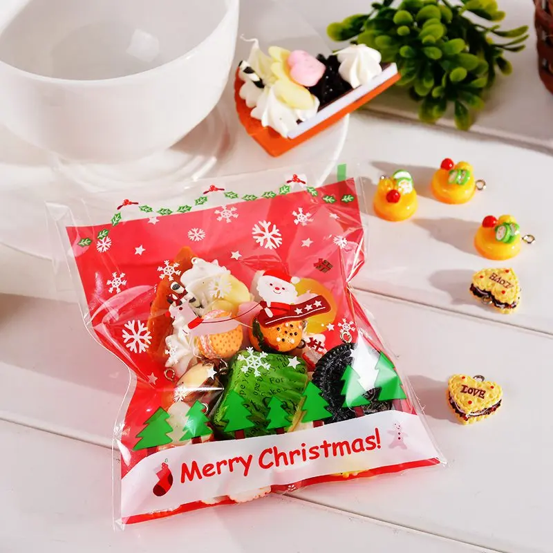 50 шт. самоклеющиеся мешок для конфет Рождество самозапечатывающаяся сумка пластиковые печенья мешочки многоразовые закрывающиеся новогодние подарочные сумки Navidad