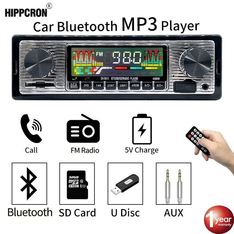 Hippcron車ラジオ1 Dinステレオfm Bluetooth Mp3オーディオプレーヤー携帯電話ハンズフリーデジタルusb Sdダッシュaux入力 Car Radios Aliexpress