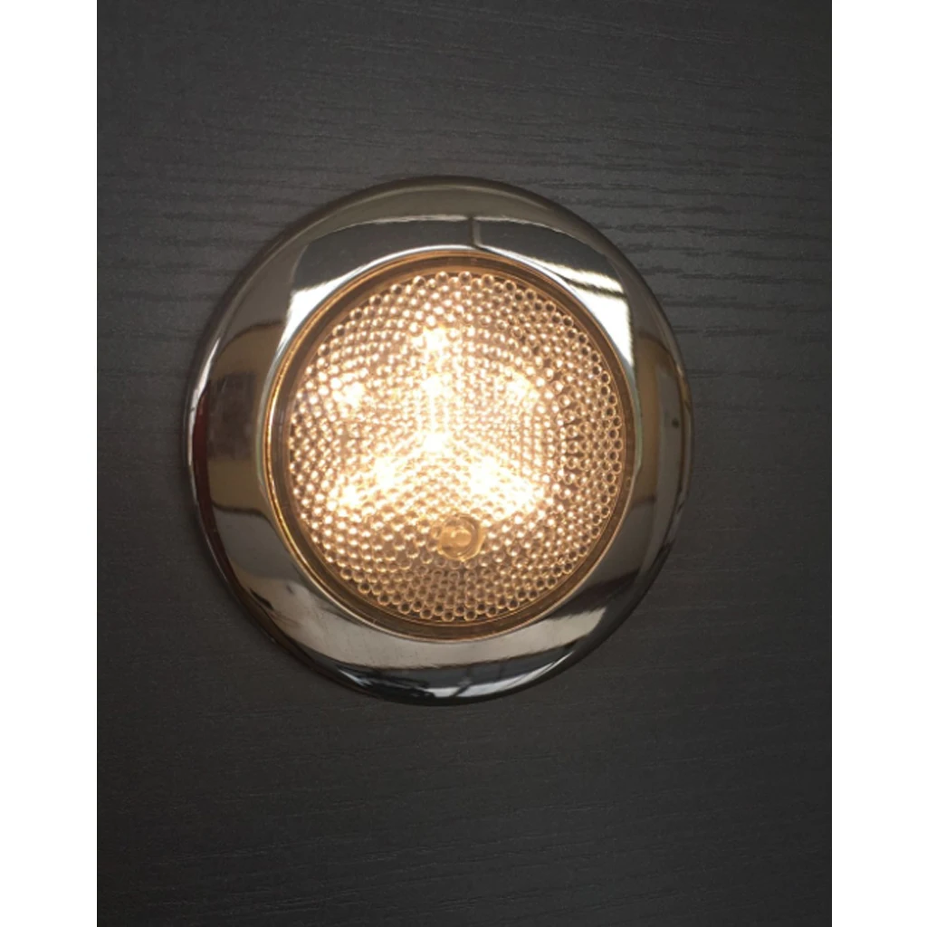Marine 9 LED Round Light Prismatic Push Lens ON / OFF Brushed Nickel Bezel