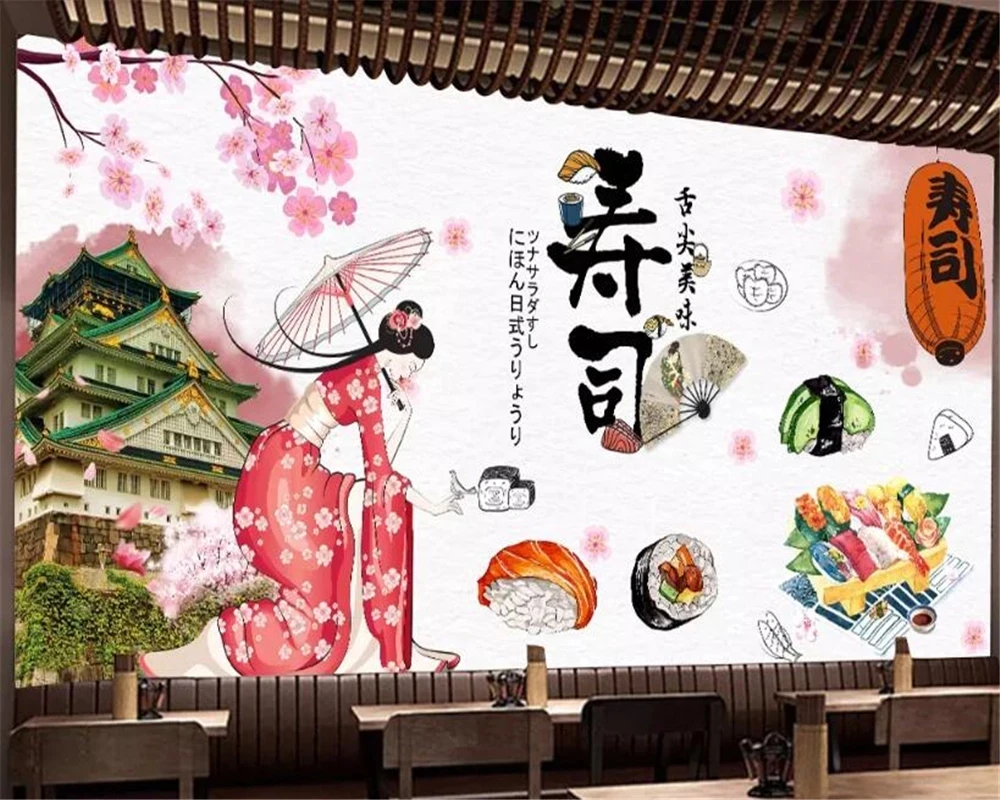 Custom 3d Japanese Beauty Photo Decoration Mural Japanese Food Sushi