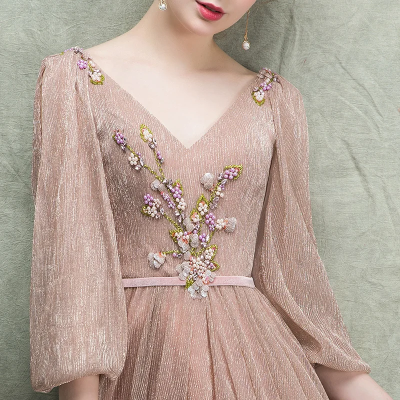 Robe De Soiree Тюль вечернее платье длинное v-образным вырезом с длинными рукавами Abiye Gece Elbisesi торжественное платье