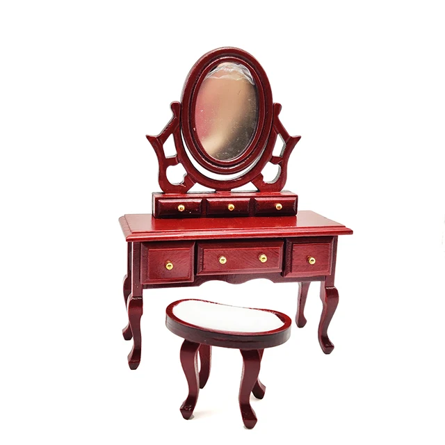 1 12 Dollhouse Miniature Bedroom Furniture Dressing Table Stool Wooden Vanity Box With Mirror Wb024 Furniture Toys Aliexpress