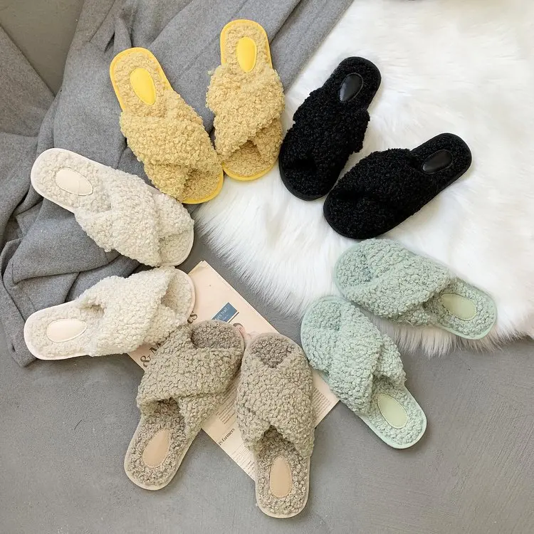 

Online Celebrity Plush Slipper Women's 2019 Spring And Autumn New Style Cross Versitile Fashion Flat Rumor Lamb Curly Sandals
