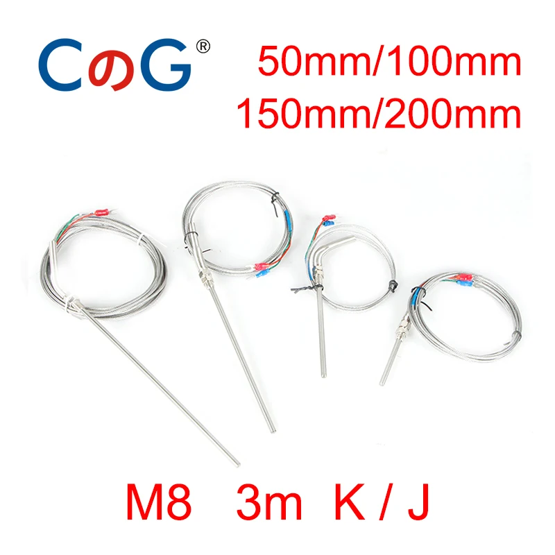 

CG 3m K J Type 50mm 100mm 150mm 200mm Probe Connector High Temperature Controller 0-600 C 3 Meter Thermocouple Probe Sensors