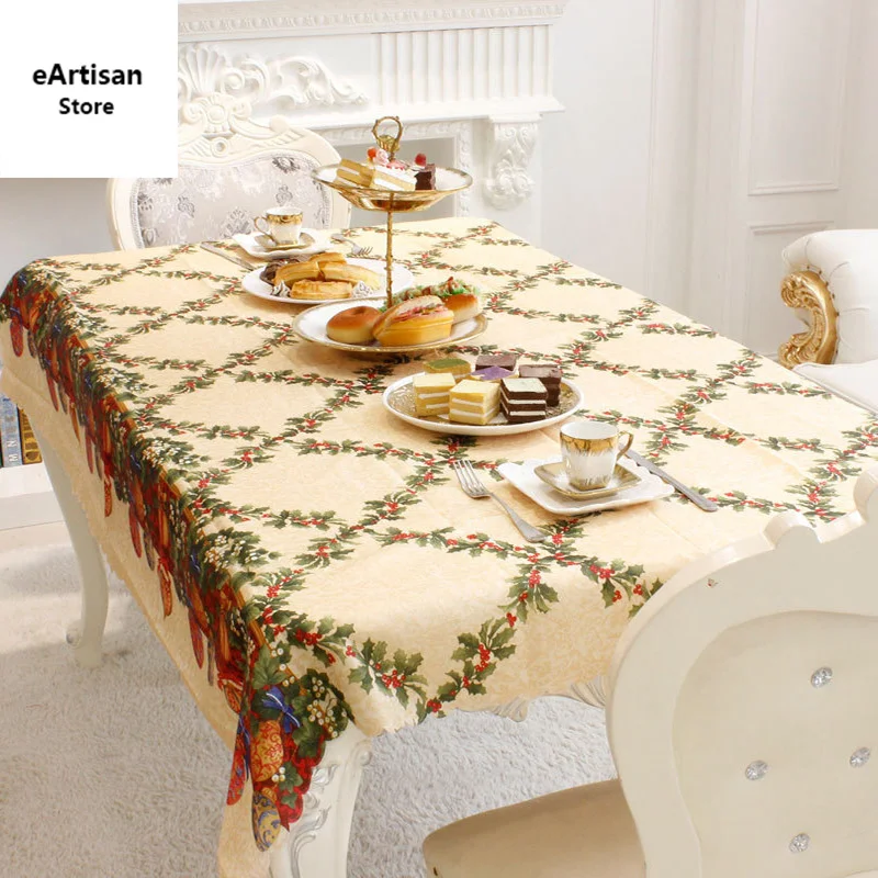 eArtisan 1.5x1.8m Christmas Table Cover Rectangle Printing Tablecloth for Restaurant Household Decoration Mantel Mesa Tablecloth