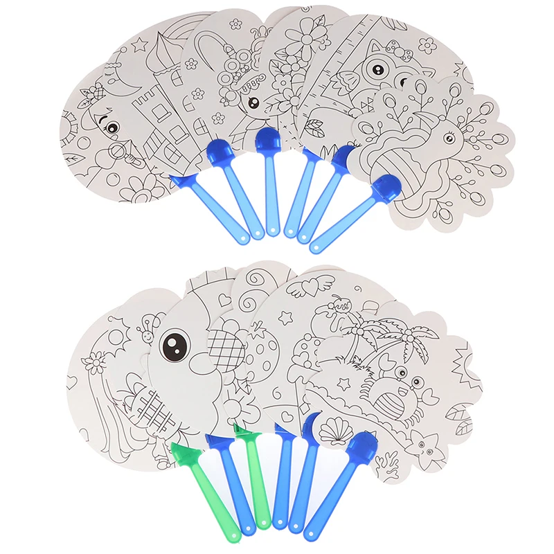 DIY Coloring hand fan Kids Cartoon Hand Fan Paper Art Craft Material for Kindergarten Preschool Drawing Toy Kids Gifts