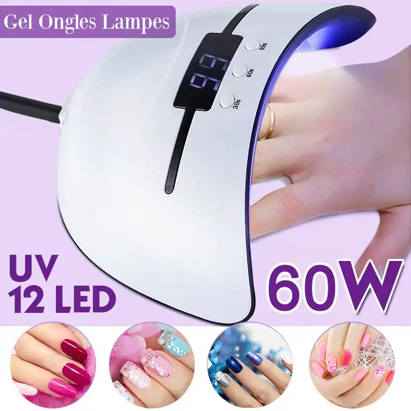 

Nail Dryer 60W 12 LED Display UV Dryer Nail Lamp for Curing-Gel Polish Acrylic Curing-Light Manicure Timer Auto Sensing Lamp