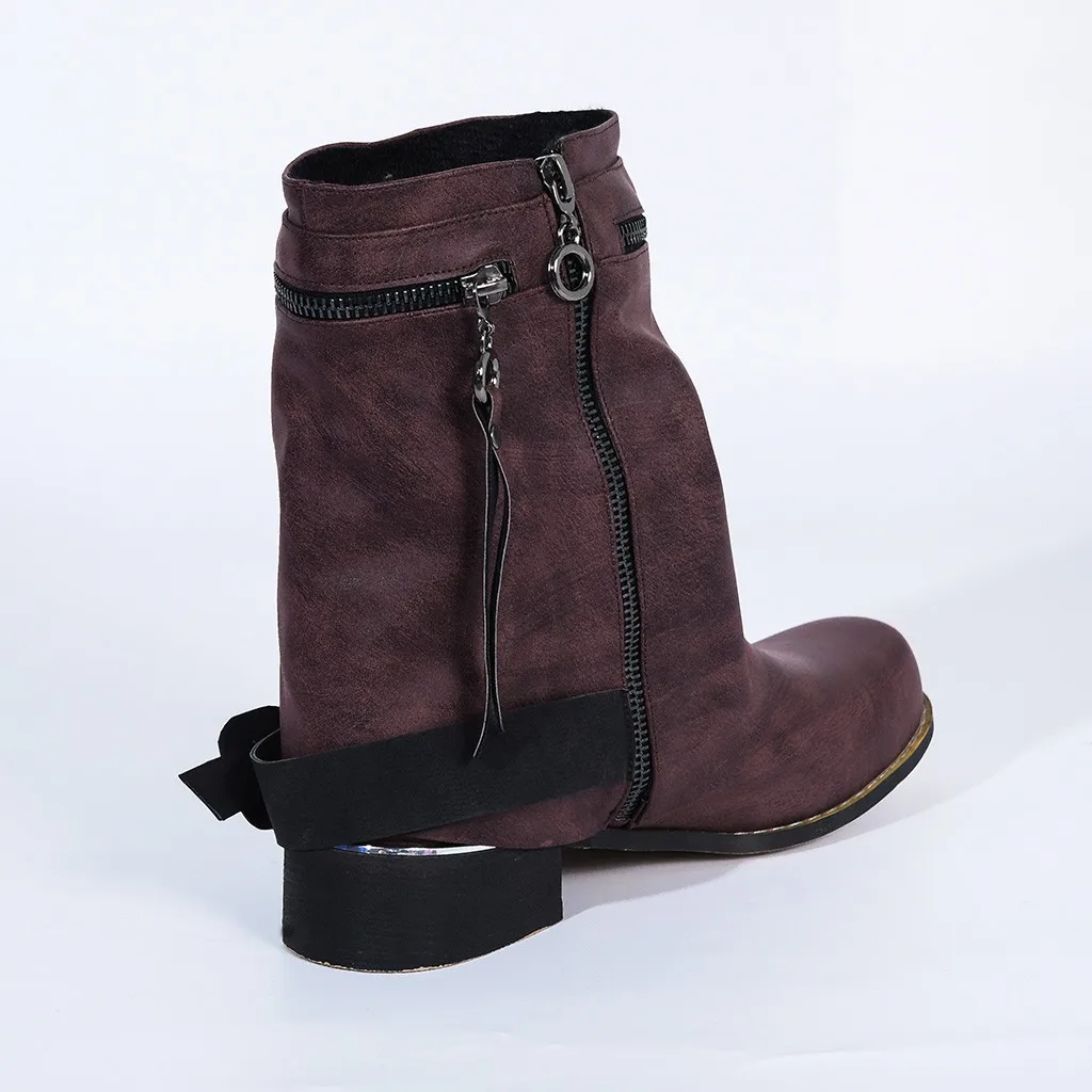 Женские ботинки в винтажном стиле; кожаные зимние ботинки со складками; Теплые Ботинки на каблуке с резным узором; Женская стильная обувь в стиле ретро на молнии в стиле панк; обувь размера плюс