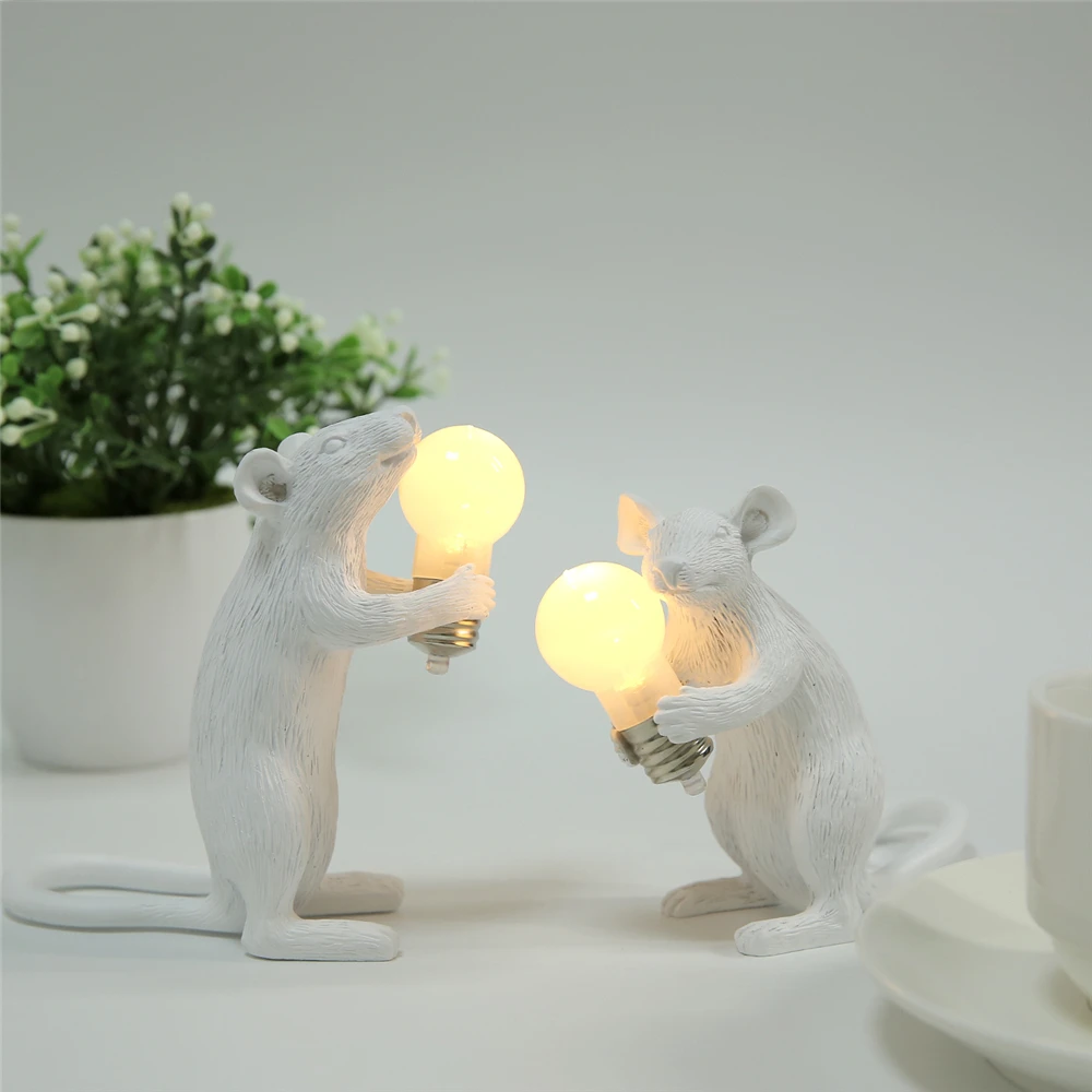Designer Mouse Resin Night Light Desktop Decor Cartoon LED Animal Lighting Children