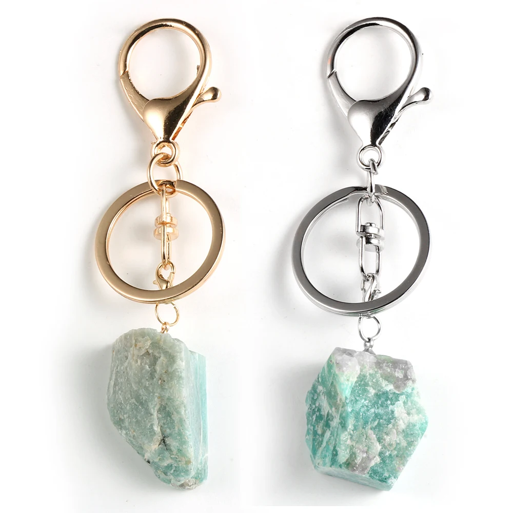 Unisex Men Women Hot Sale Original Irregular Amazons Stone Pendant Keychain Key Holder Natural Chain Ring Jewelry Gift |