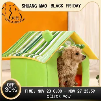 

SHUANGMAO Pet Cat House For Dog Bed Mat Kennel Dogs Sofa Small Medium Cats Outdoor Detachable Stripes Cover Warm Pets Products