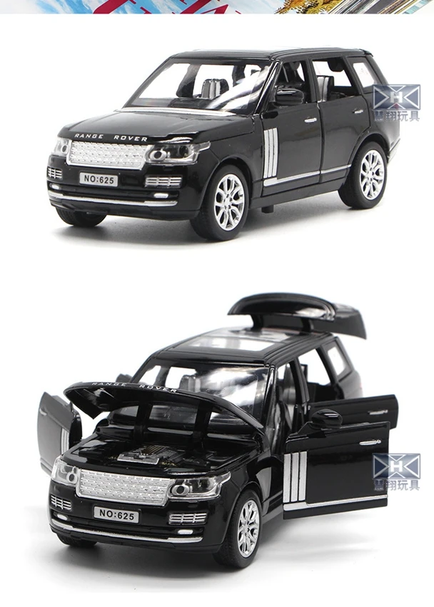 1:32 Land Rover Range Rover, модель автомобиля из сплава, светильник, музыка, спина до 6, открытая дверь, отлично работает, прозрачный автомобильный Топ, игрушки, подарки на день рождения