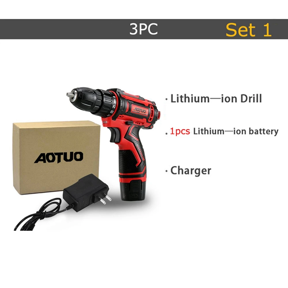 AOTUO 12V электрическая отвертка аккумуляторная дрель Перезаряжаемые Мини Многофункциональный дрель литий-ионная Батарея Мощность инструменты 2-Скорость - Цвет: set 1