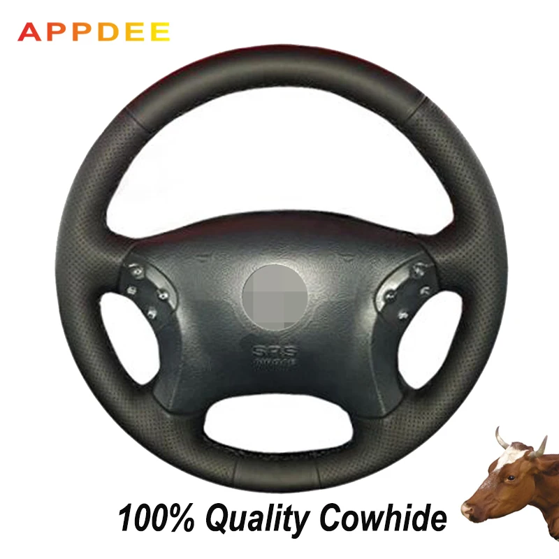 Черная оплетка рулевого колеса из натуральной кожи APPDEE для Mercedes Benz W203 C Class 2001