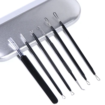 

6pcs/set Blackhead Remover Stainless Steel Comedone Extractor Acne Needles Tweezers Face Skin Pore Quality Cleaning Tools NLMP03