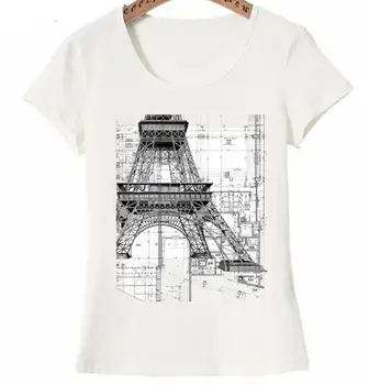 

Vintage Paris tour Eiffel dessins d'ingénierie impression T-Shirt été femmes à manches courtes Simple femme t-shirts occasionnel