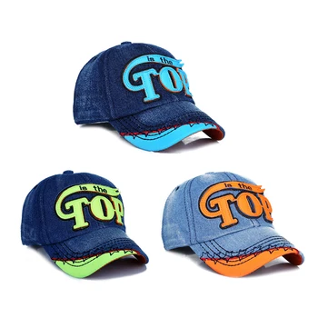 

Spring Summer Autumn New Baby Kids Boys Girls Denim Cap 3 Color Letter Pattern Patchwork Adjustable Casual Comfortable Visor Cap