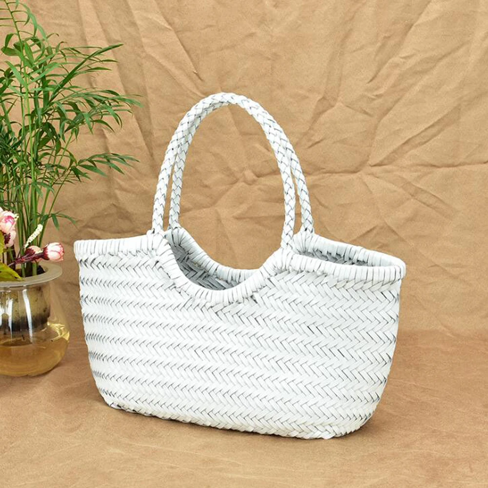 100% Natural Cowhide Weave Handbags Fashion Small Manual Hand Made Ladies Woven Handbag Exquisite Tote Dating Shopping Bags 3