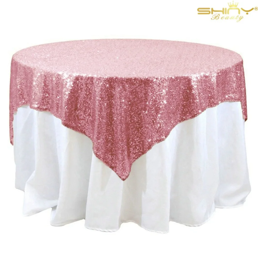 50x50-Inch Sequin Tablecloth Sequin Table Cloths Pink Gold Rectangle Tablecloths Sequence Table Cover for 3FT Tables-M0927