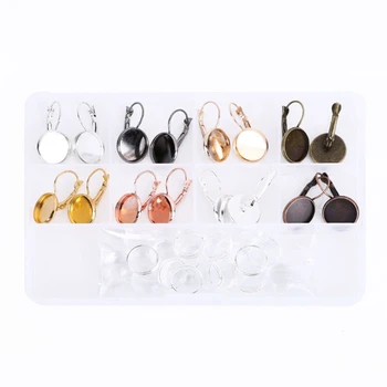 

8 Colors 12mm Earring Wire Hooks with Glass Cover Cabochon Setting Jewelry DIY XXFB
