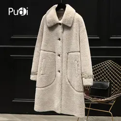 PUDI B404802 женская зимняя 100% Натуральная Шерсть Мех теплая куртка пальто леди возраст снижение длинная куртка, пальто