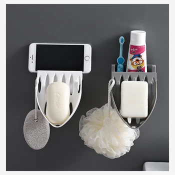 

Wall Mount Soap Drain Storage Rack Plastic Tray Holder Container Punch-free Soap Holder Dish Household Bathroom Accessories