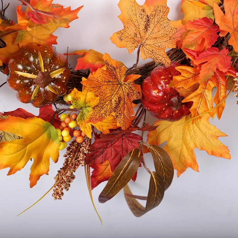 Thanksgiving Autumn Color Wreath Pumpkin Valley Spike Maple Leaf Wicks Christmas Home Window Decorations