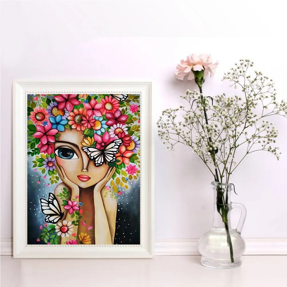 5d Diy Diamond Painting Girl Cartoon Flower Woman Cross Stitch Home Decor diamond painting
