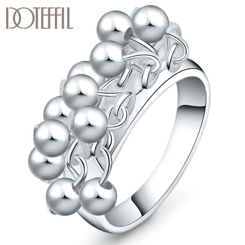 925 Sterling Silver Smooth Grape Beads Ring For Women Fashion Wedding Engagement Party Gift Charm Jewelry